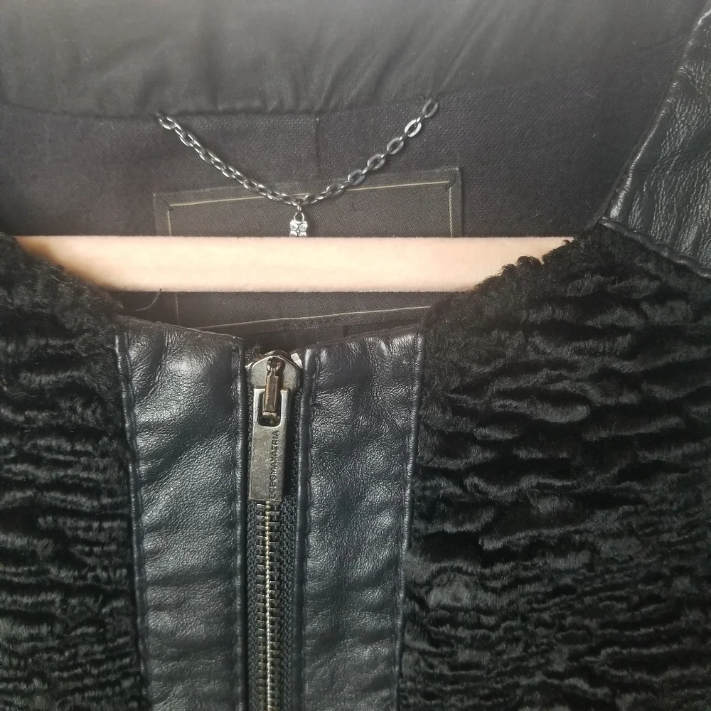 BCBG Bernice black leather mixed jacket